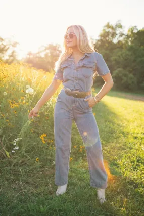 Chances Are Medium Wash Button Up Denim Jumpsuit