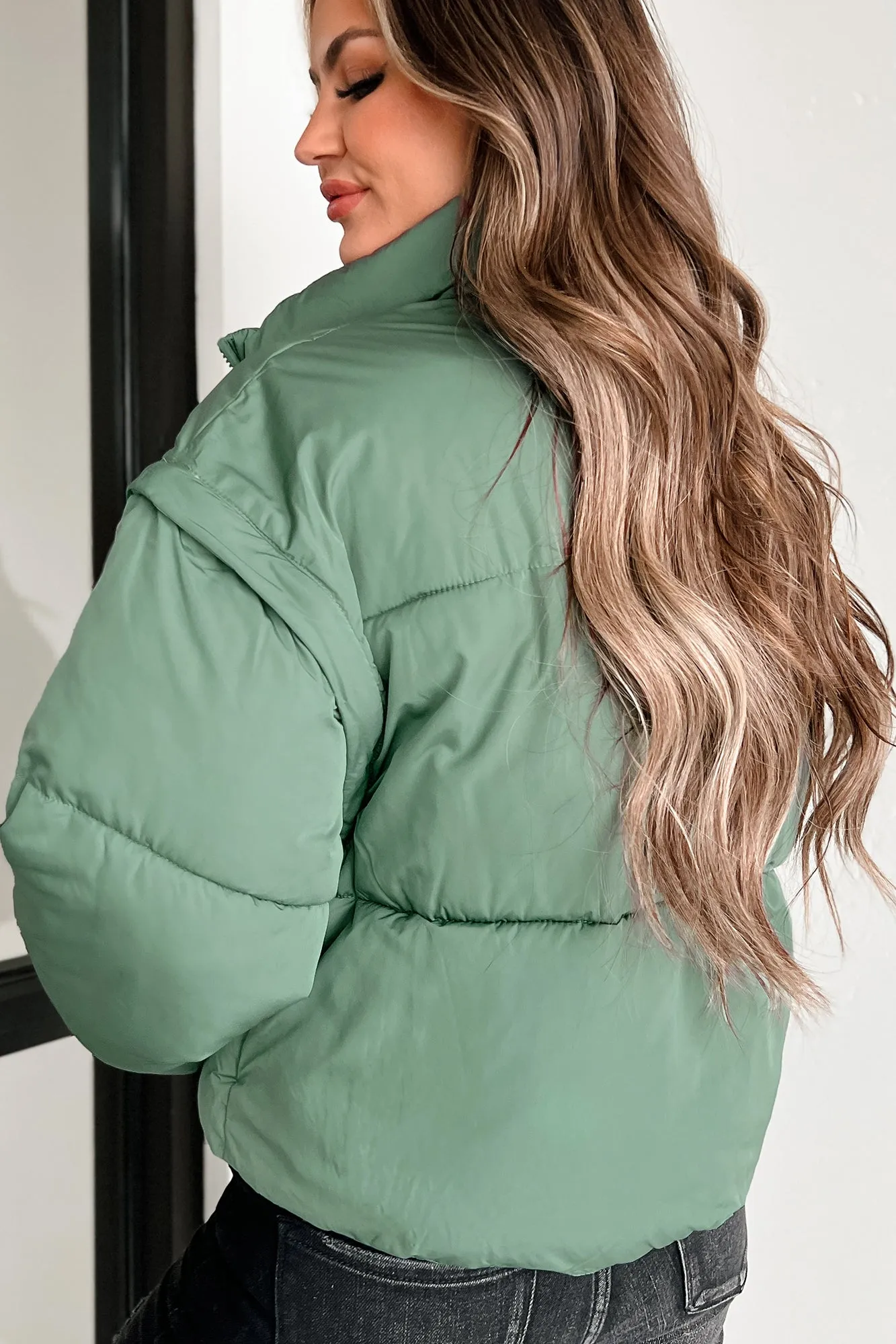 Changing Climate Detachable Sleeve Puffer Jacket (Green)