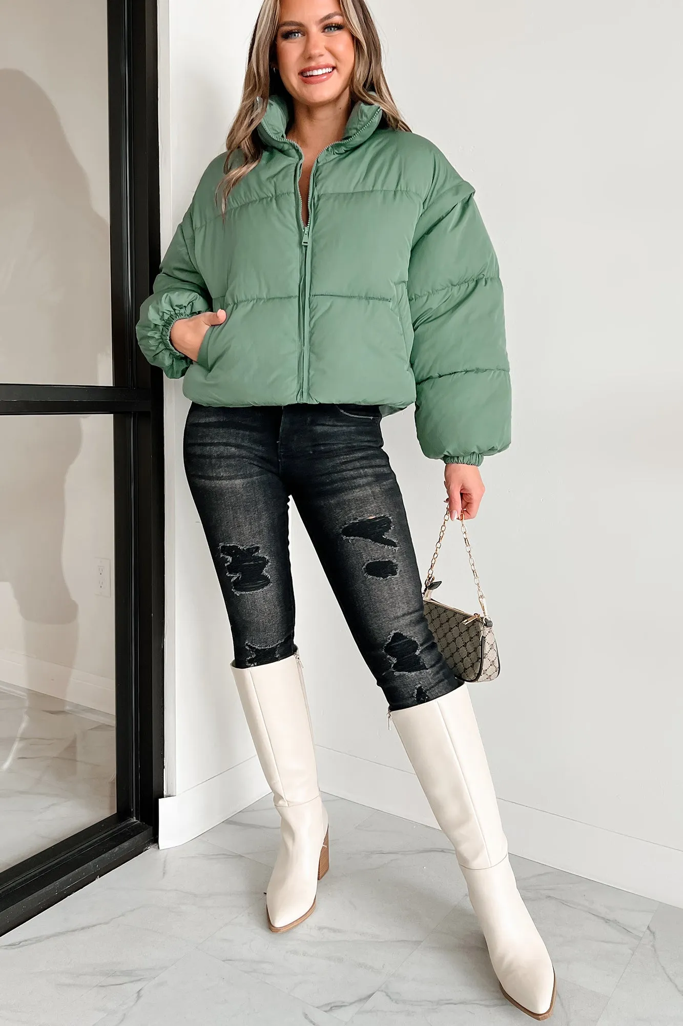 Changing Climate Detachable Sleeve Puffer Jacket (Green)