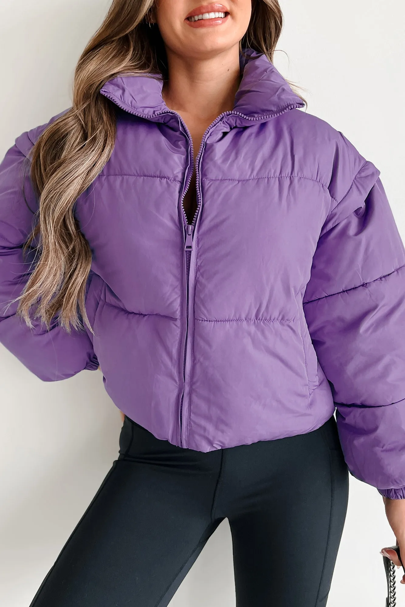 Changing Climate Detachable Sleeve Puffer Jacket (Purple)