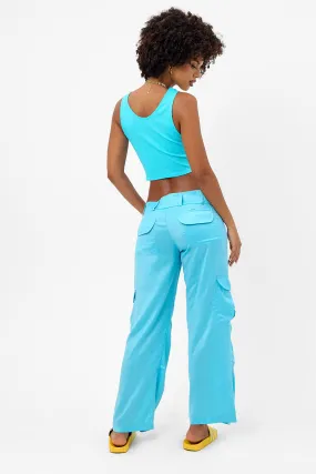 Chilli Satin Cargo Pant - Aquamarine