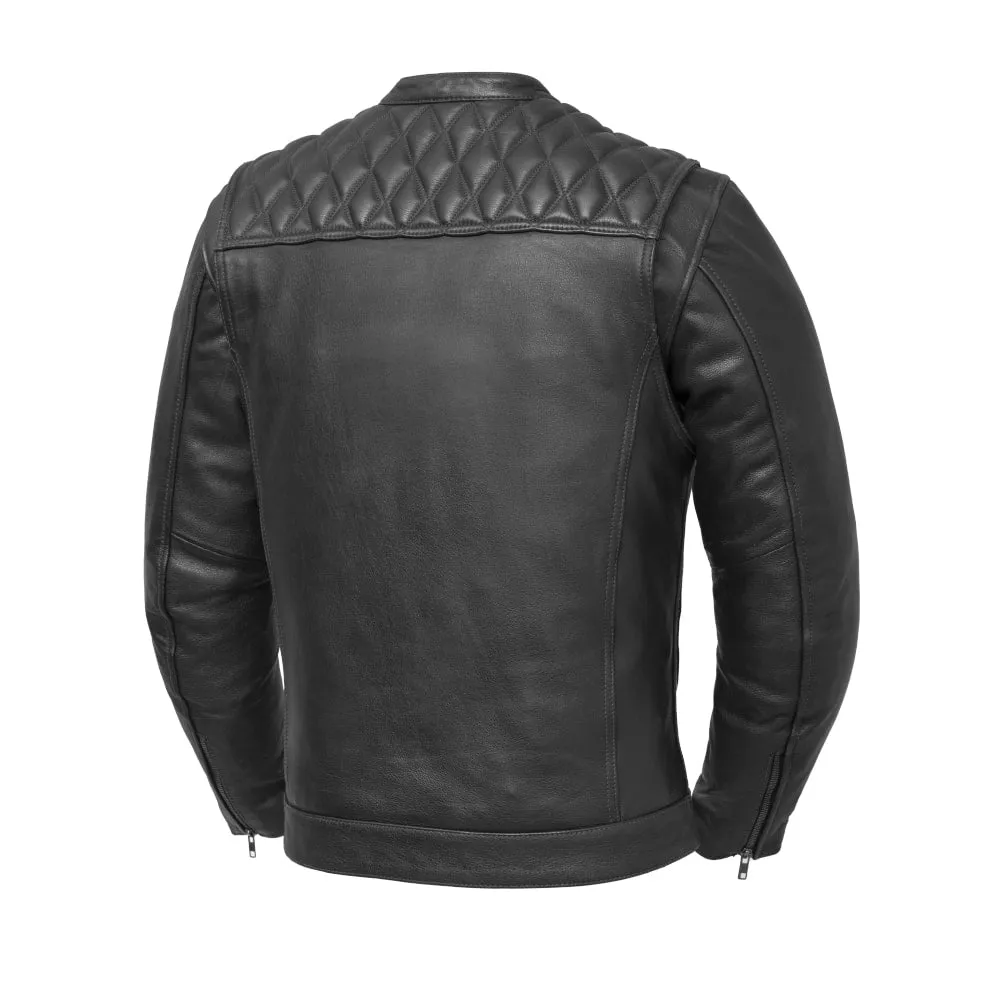 Cinder Men's Cafe Style Leather Jacket Black