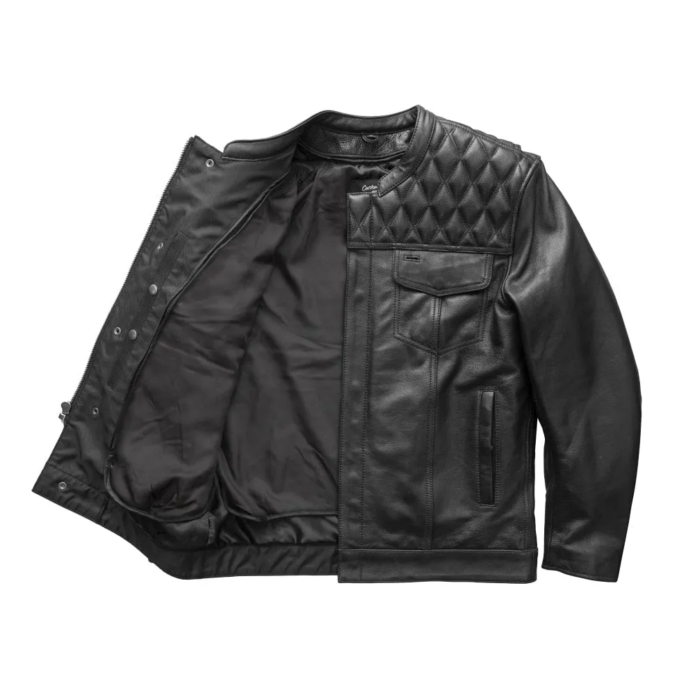 Cinder Men's Cafe Style Leather Jacket Black