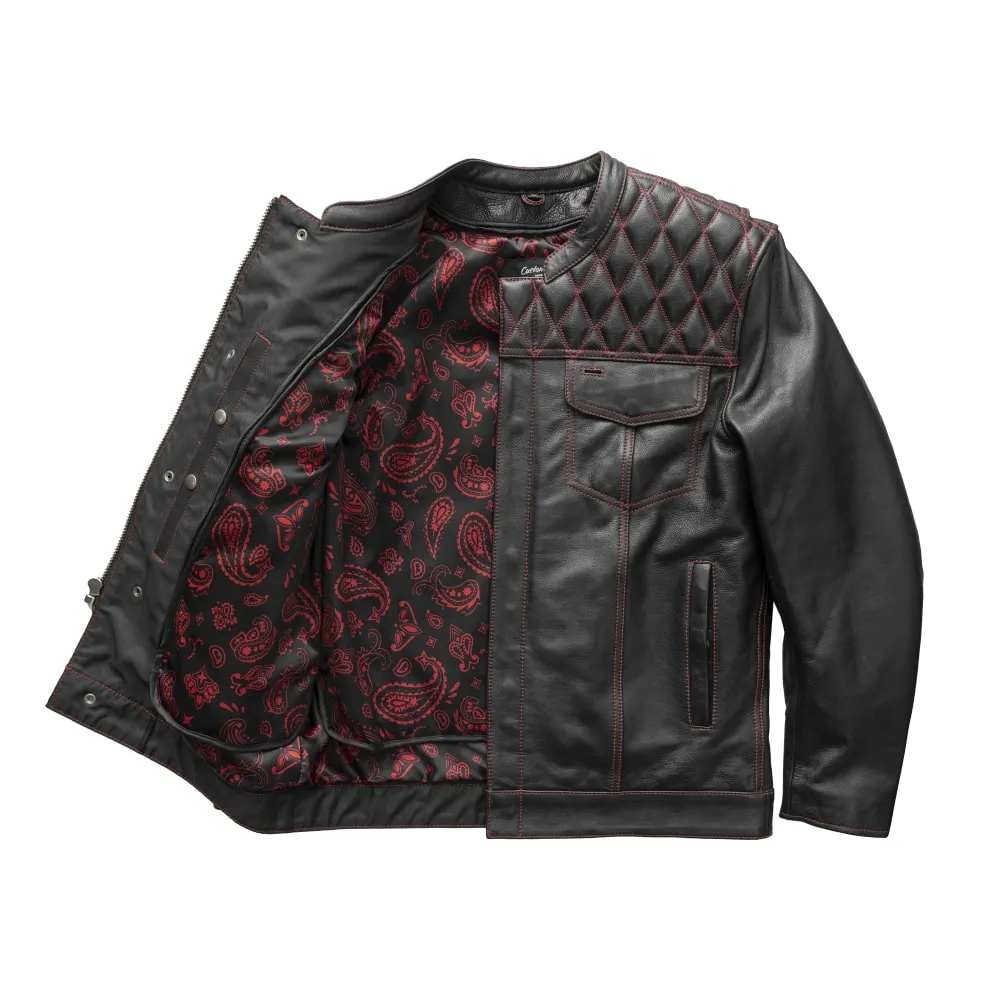 Cinder Men's Cafe Style Leather Jacket Red