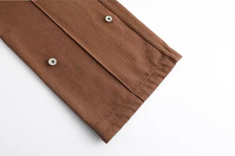 Classic Metal Shank Buttons Pants 经典工字扣铆钉阔腿裤 - Caramel