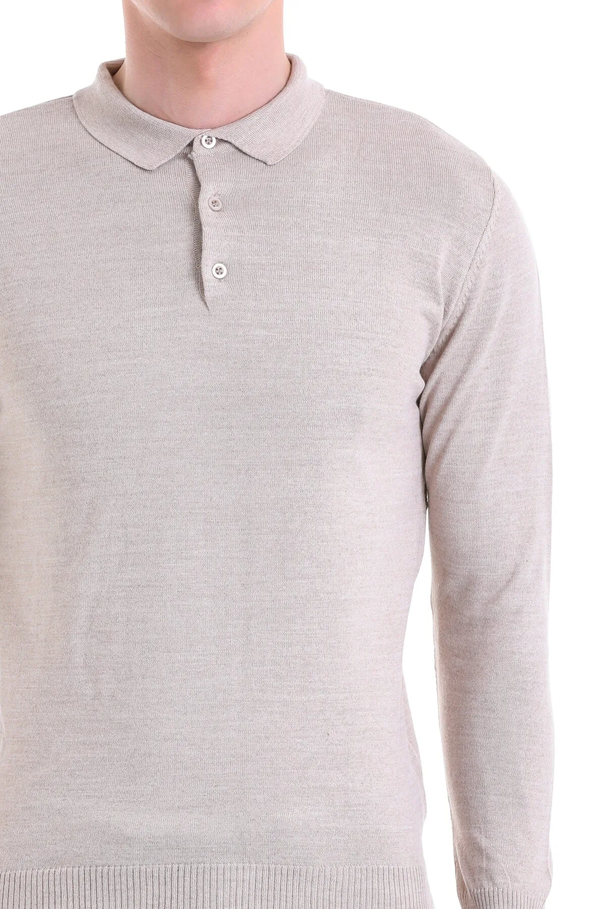 Comfort Fit Wool Blend Beige Polo Sweater