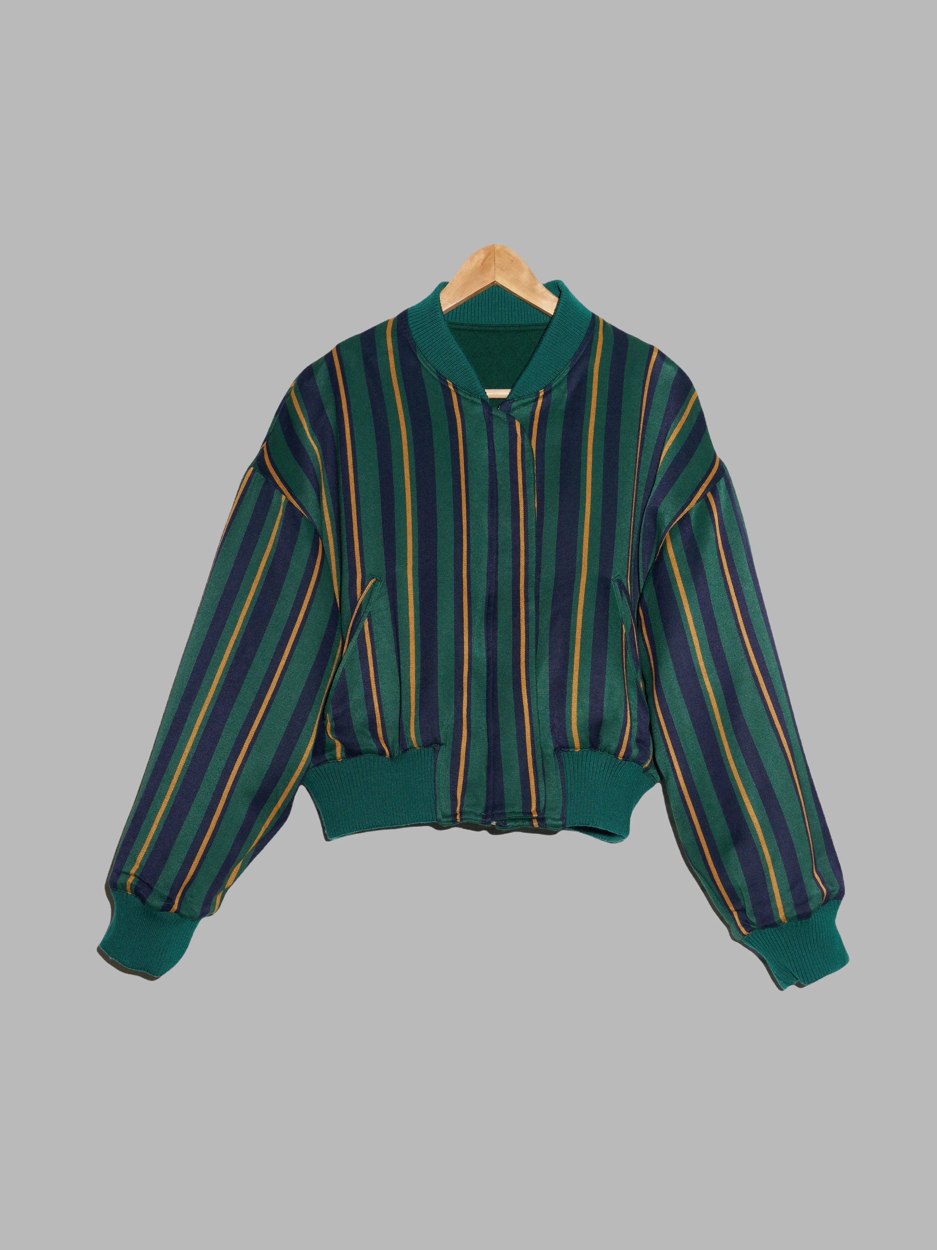 Composition by Kenzo 1980s quilted green reversible striped bomber jacket - 38