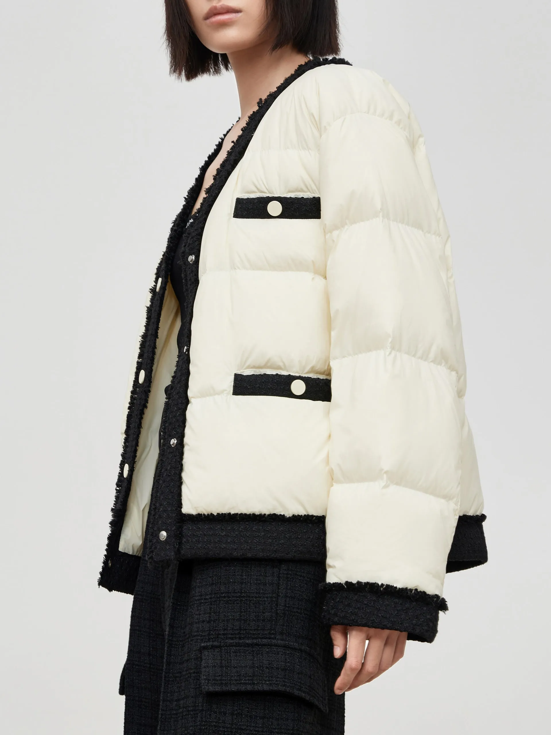 Contrast Quilted Cropped Down Jacket