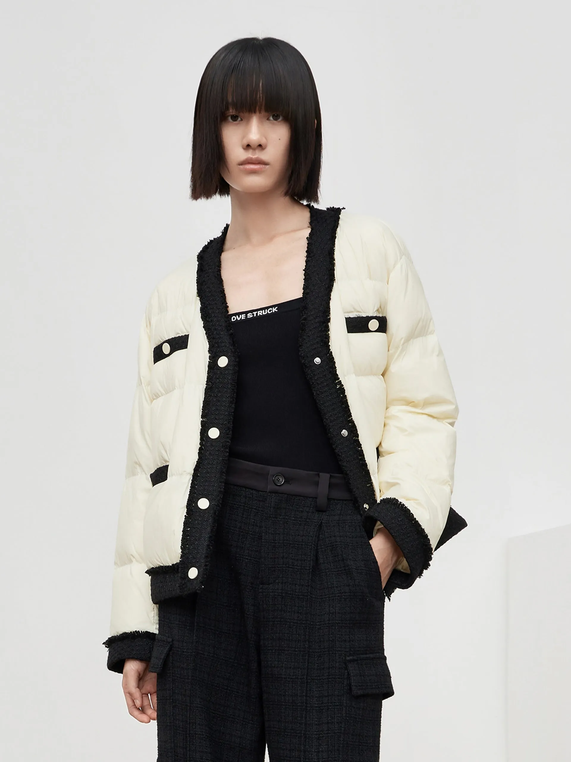 Contrast Quilted Cropped Down Jacket