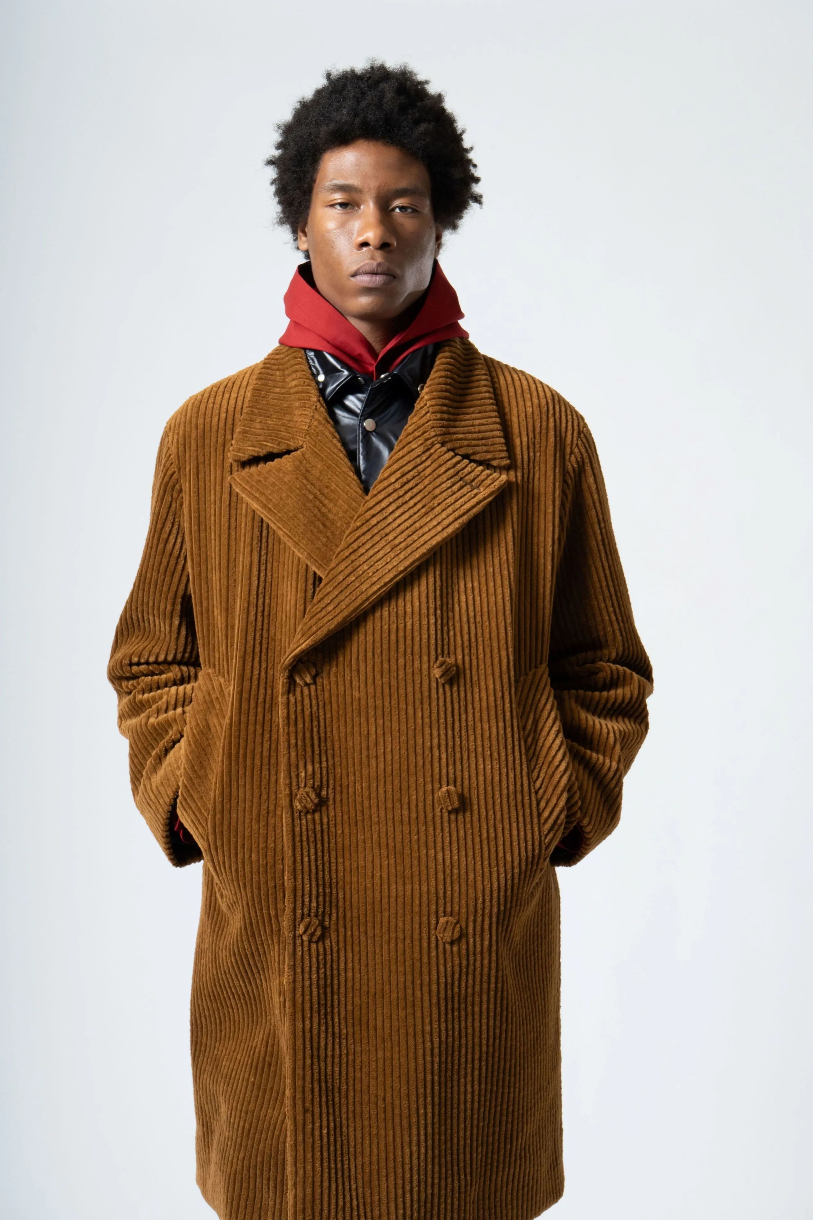 Cotton Corduroy Oversized Peacoat in Camel