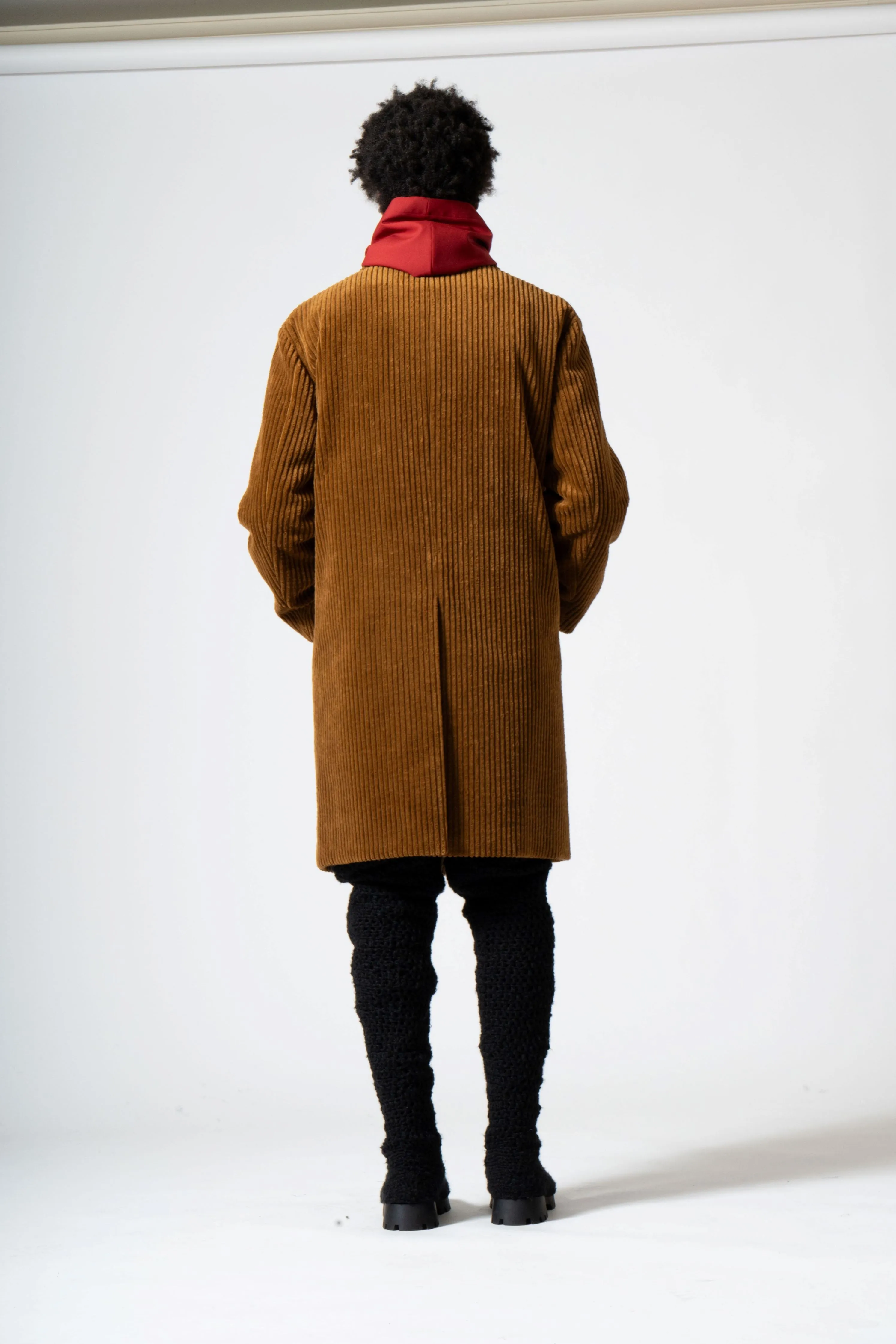 Cotton Corduroy Oversized Peacoat in Camel