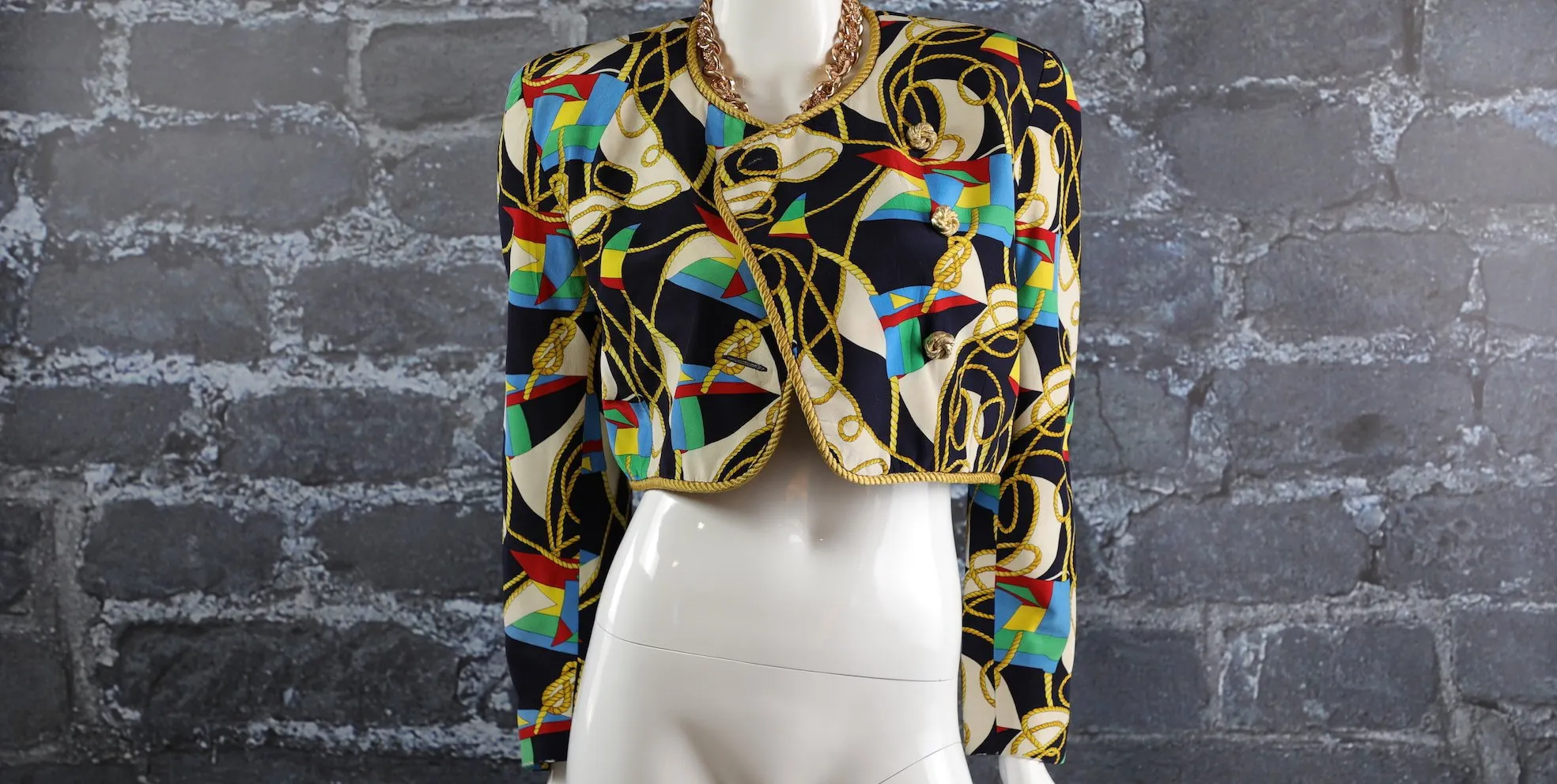 Cropped Nautical Silk Blazer (Size 10)