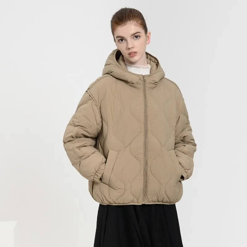 Cropped Quilted Hooded Down Jacket