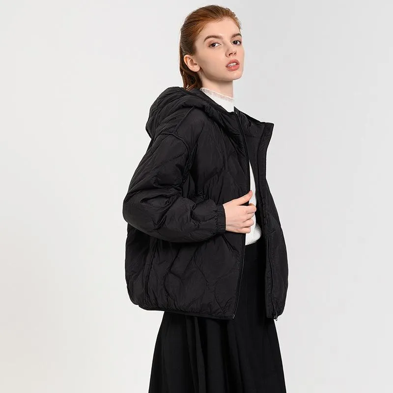 Cropped Quilted Hooded Down Jacket