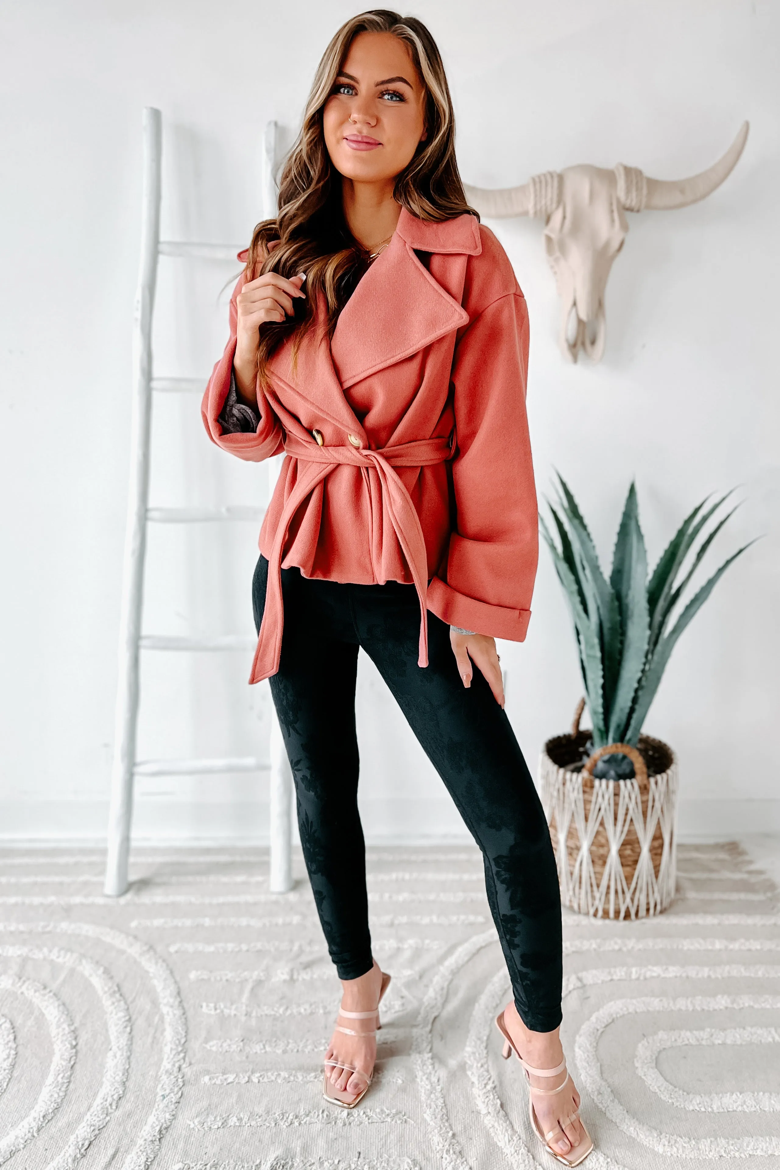 Daily Outings Cropped Belted Coat (Raspberry)