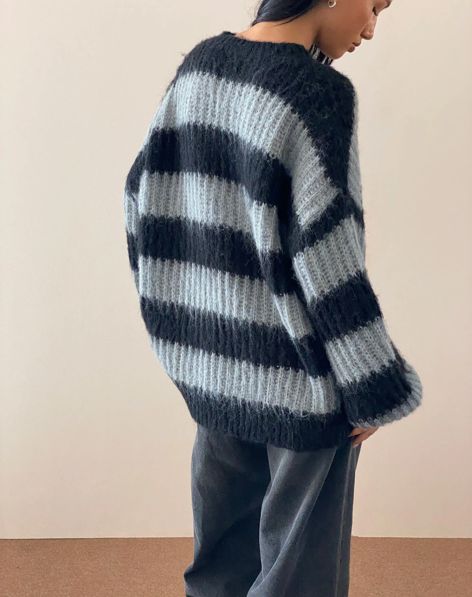 Daren Jumper in Grey and Charcoal Stripes