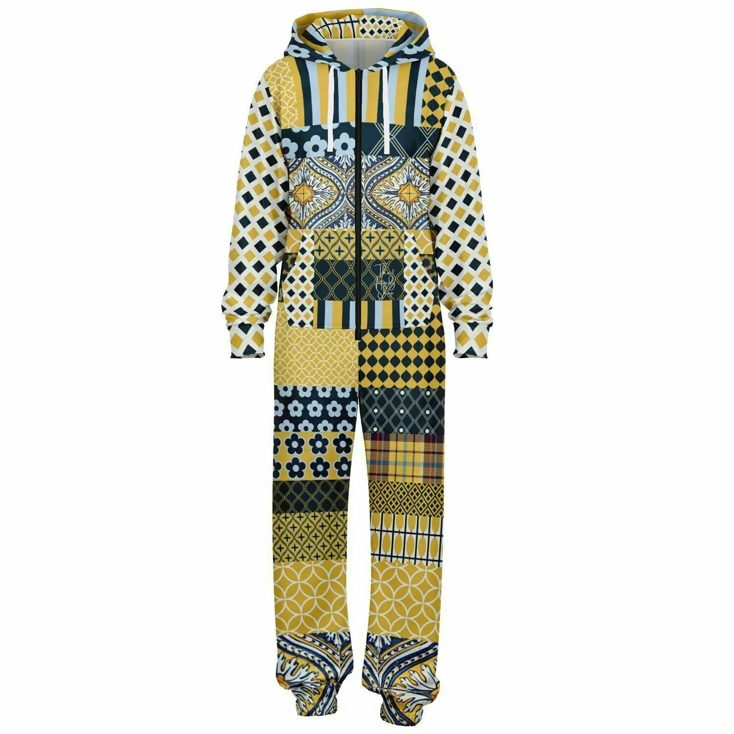 Dauphin Diamond Stripe Patchwork Unisex Fleece Romper