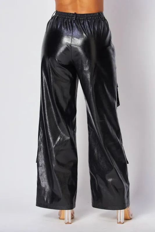 Dawn Metallic Cargo Pocket High Waist Pants