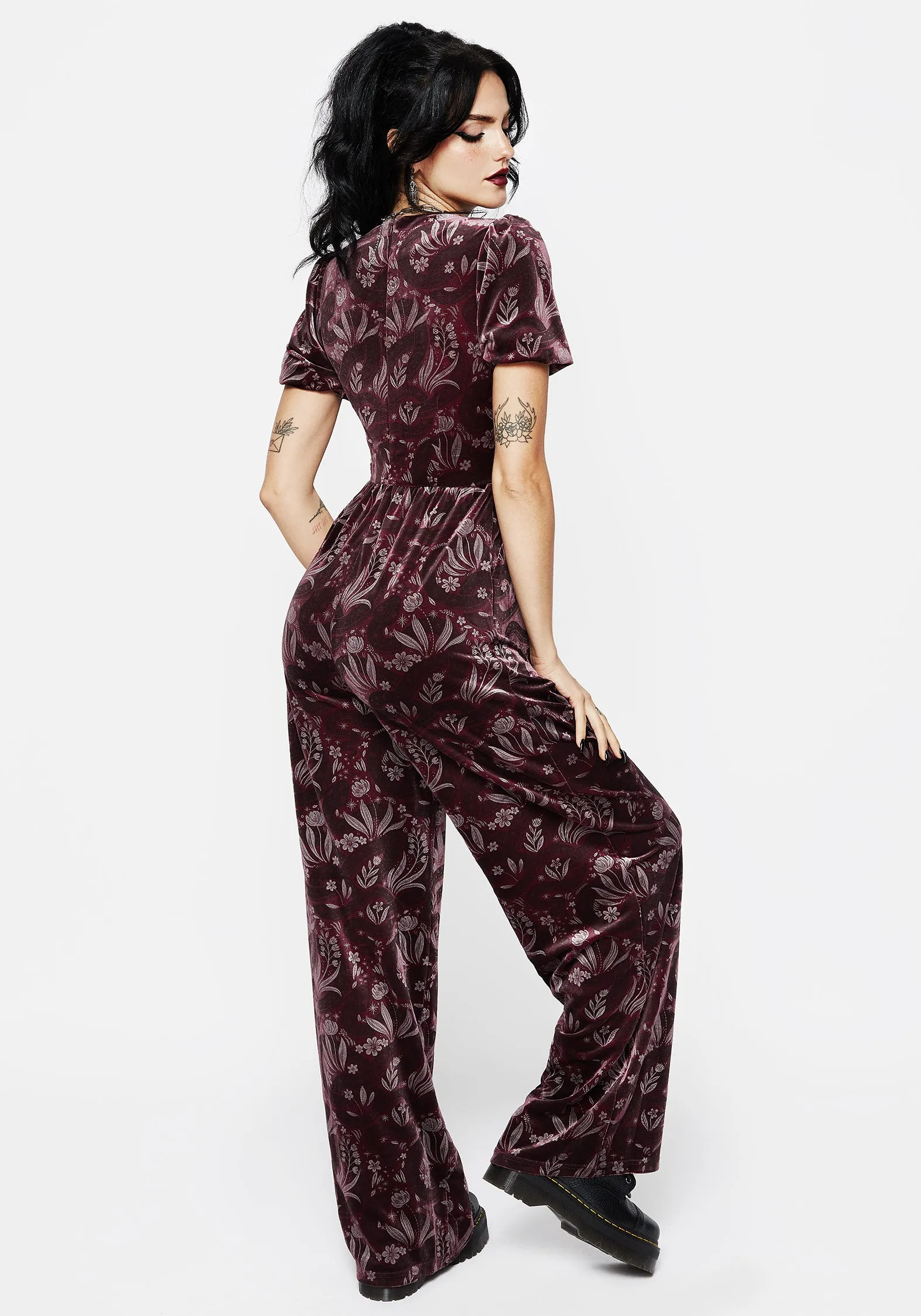 Deception Snake Foil Print Velour Jumpsuit