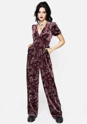 Deception Snake Foil Print Velour Jumpsuit