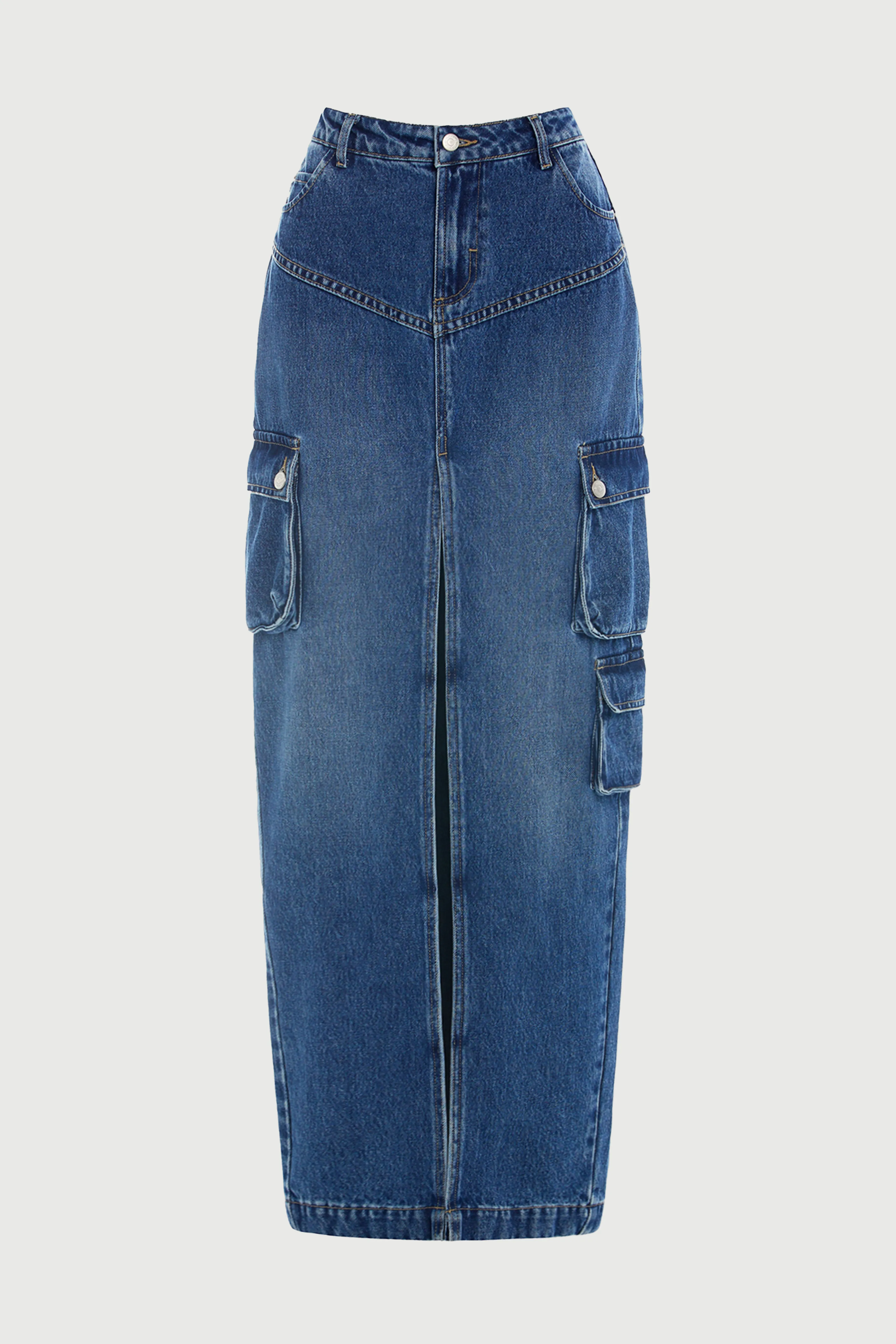 Denim Cargo Maxi Skirt