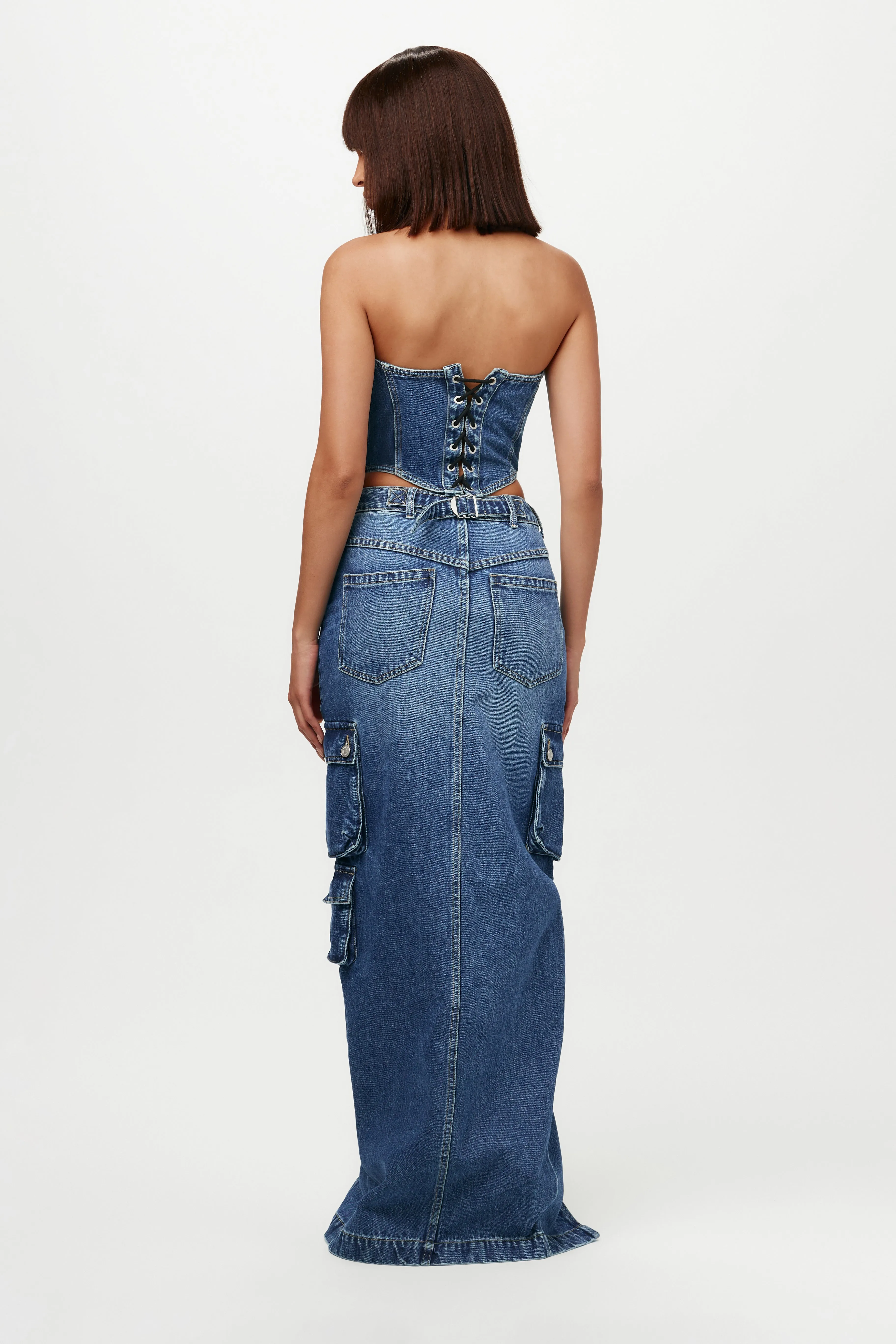 Denim Cargo Maxi Skirt