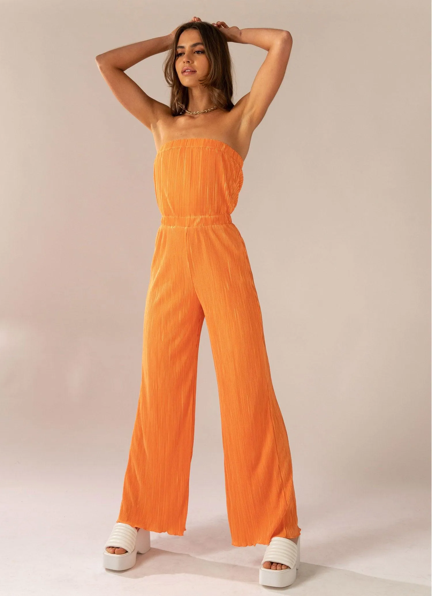 Doing The Most Plisse Jumpsuit - Tangerine