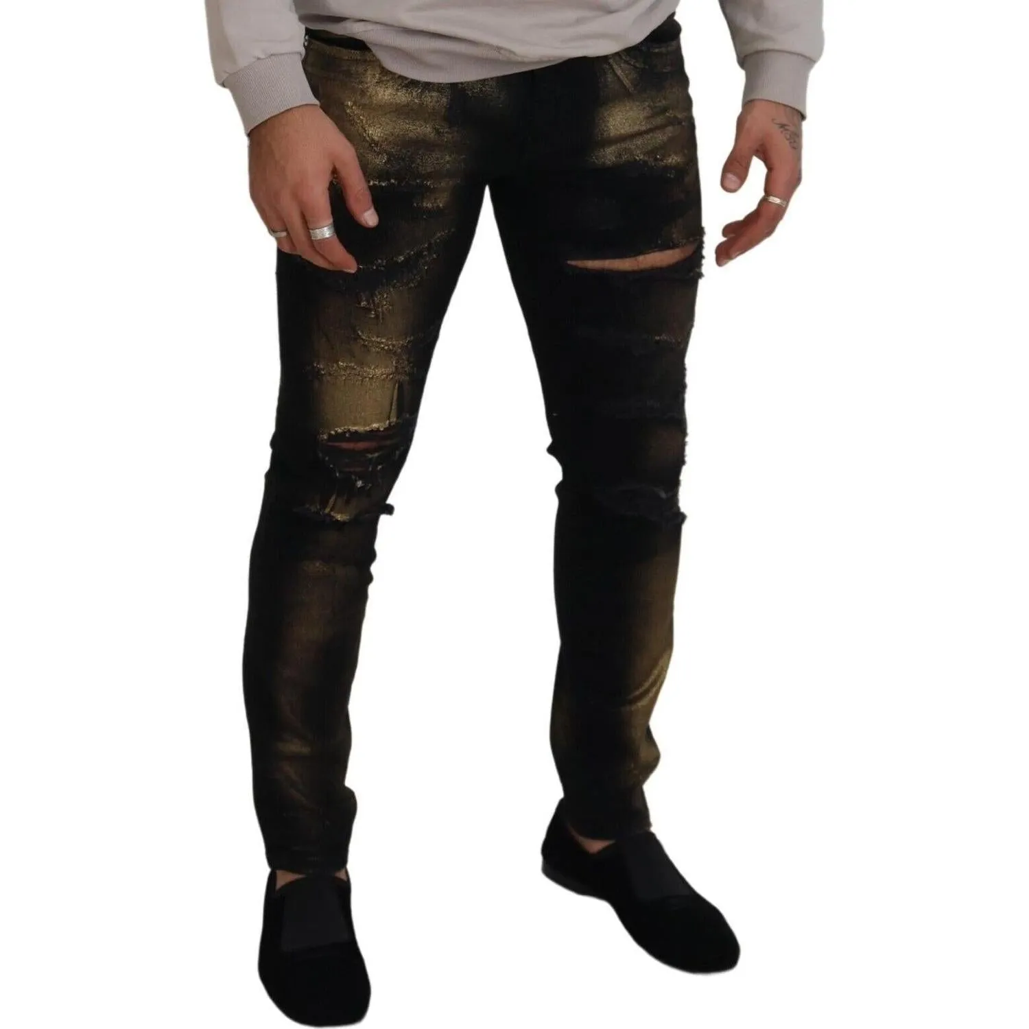 Dolce & Gabbana Elegant Black Gold Dust Jeans