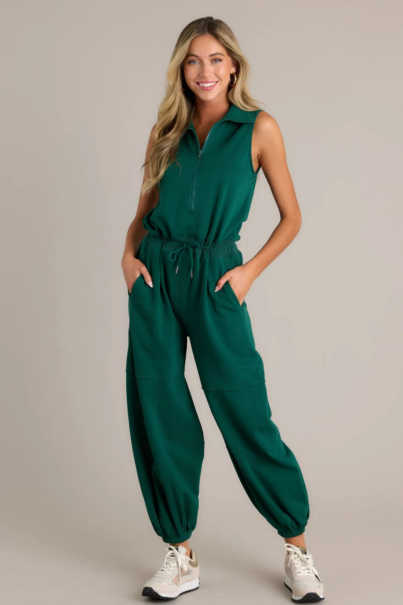 Effortless Luxe Hunter Green Zip Front Jumpsuit