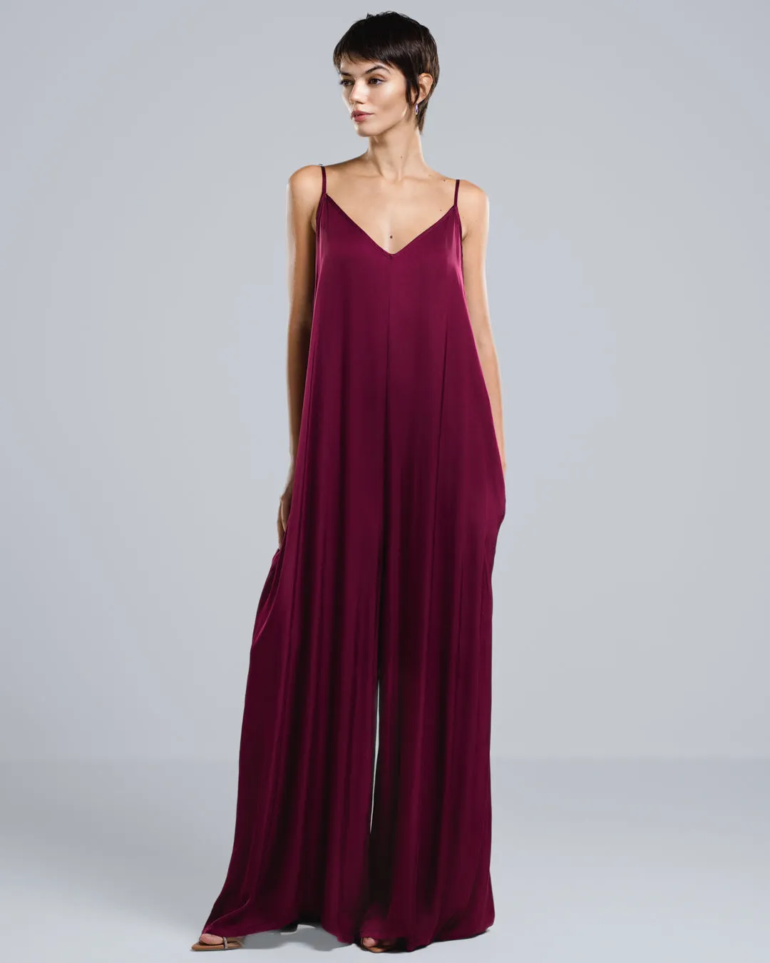 Eliza Satin Jumpsuit | Burgundy