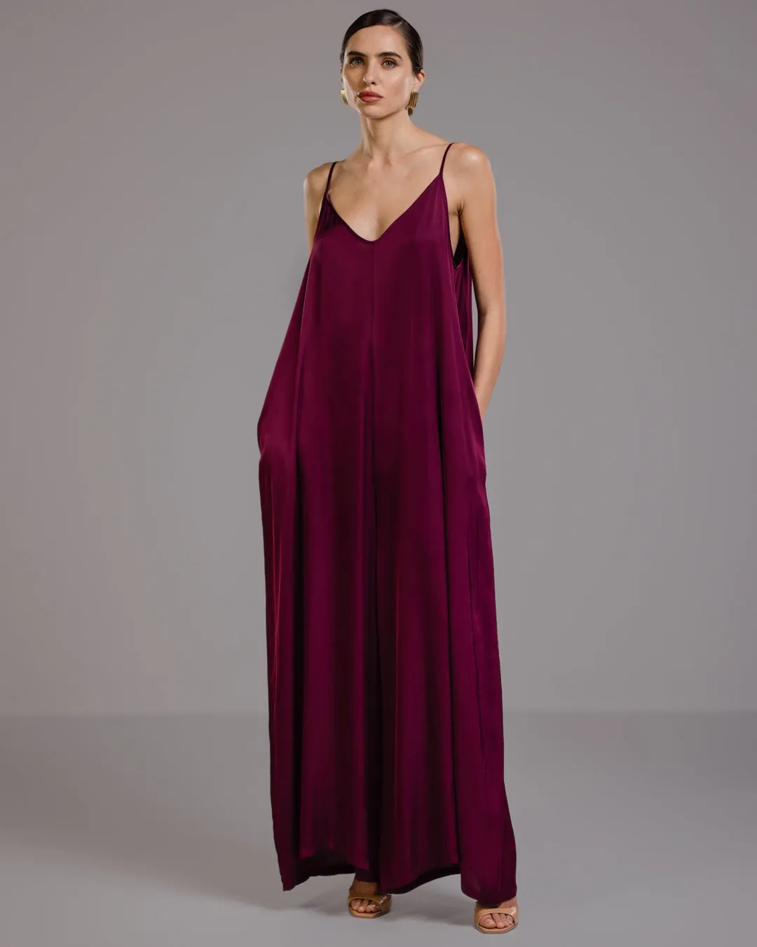 Eliza Satin Jumpsuit | Burgundy