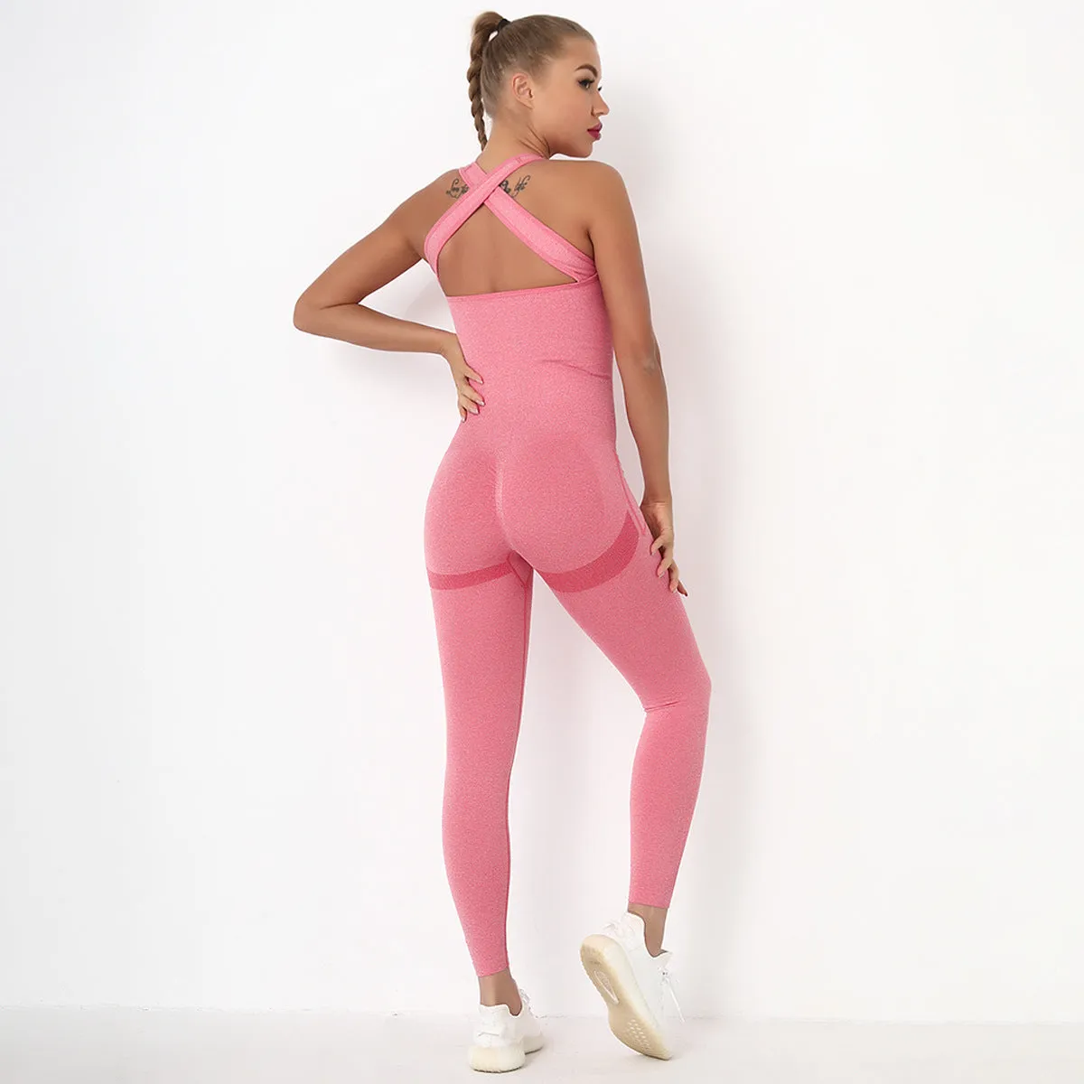 European and American Seamless Sexy Peach Hip Pocket Yoga Bodysuit Quick-Drying Fitness Sports Back Shaping Yoga Clothes One-Piece