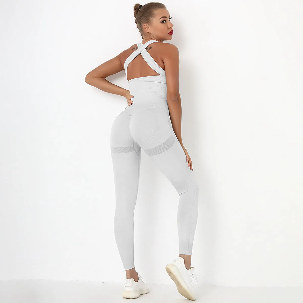 European and American Seamless Sexy Peach Hip Pocket Yoga Bodysuit Quick-Drying Fitness Sports Back Shaping Yoga Clothes One-Piece