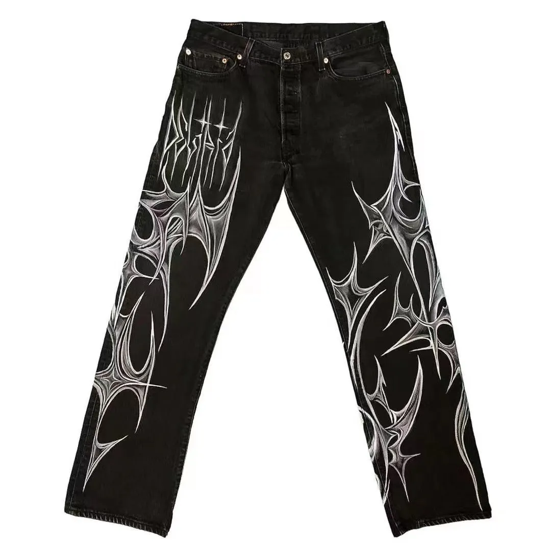 Fade Resistant Black Jeans, American Street Graffiti Style, Unisex