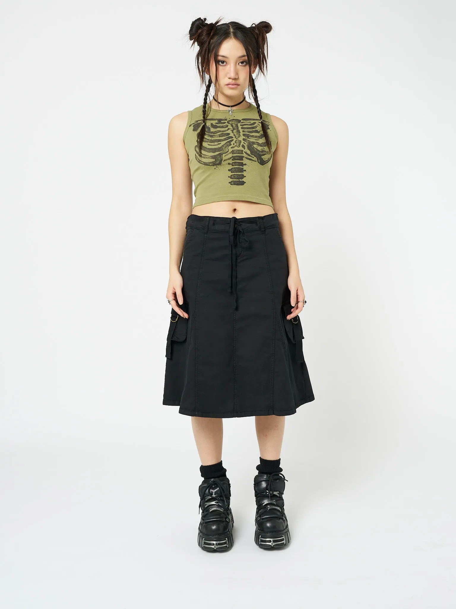 Fae Black Cargo Midi Skirt