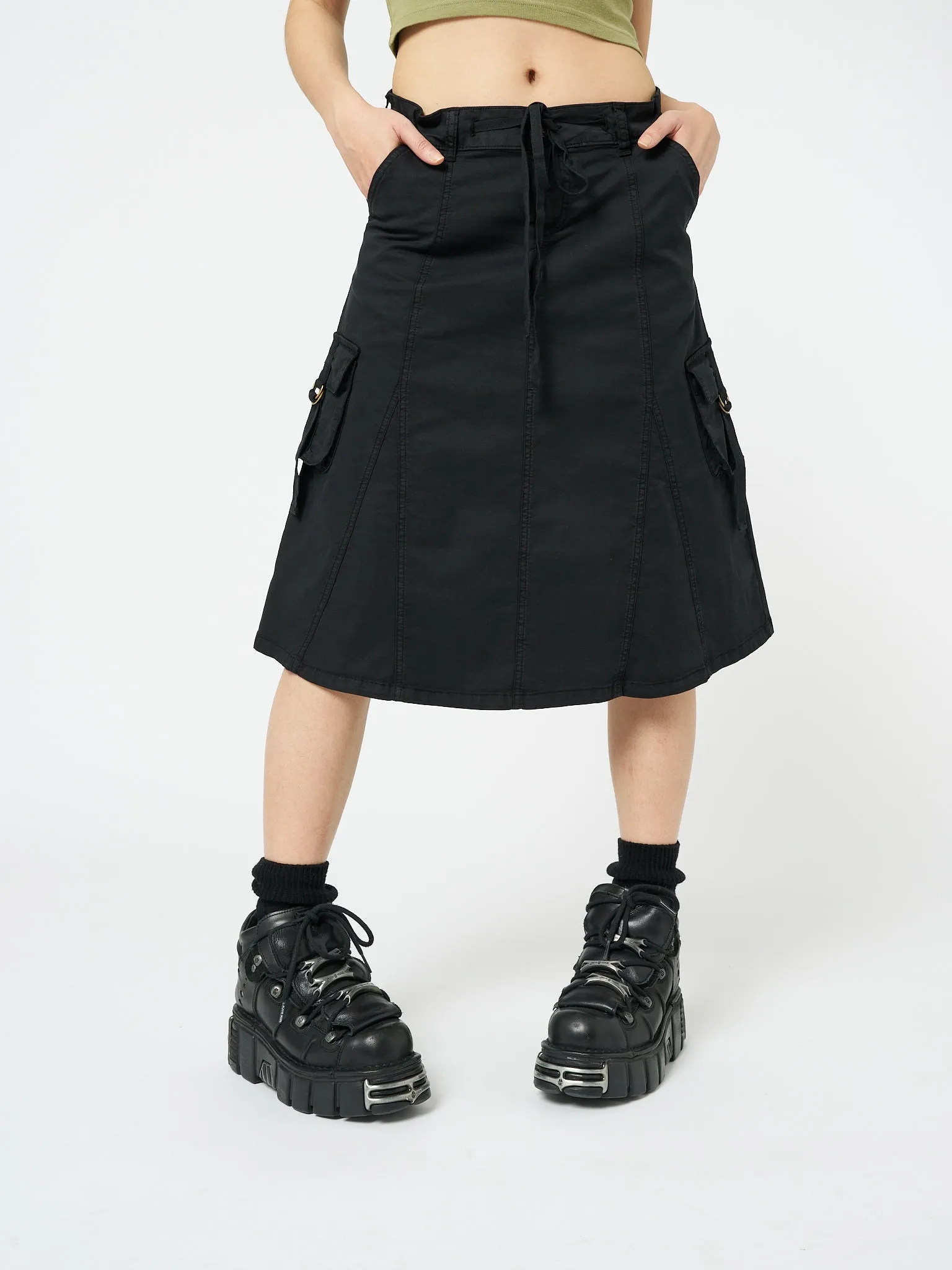 Fae Black Cargo Midi Skirt