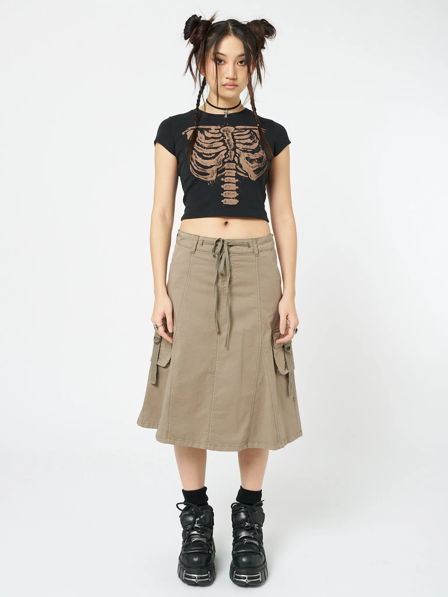 Fae Brown Cargo Midi Skirt