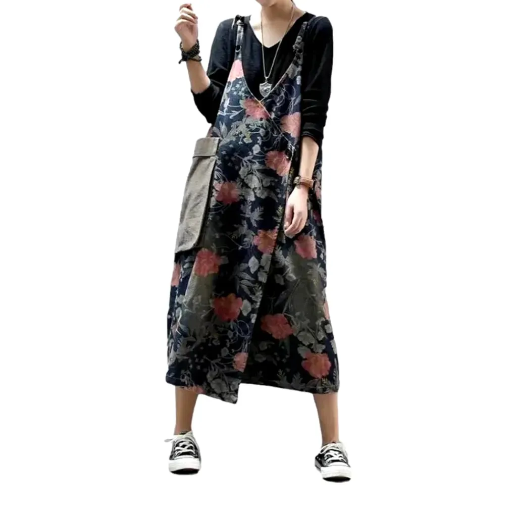 Fashion dark floral denim dress