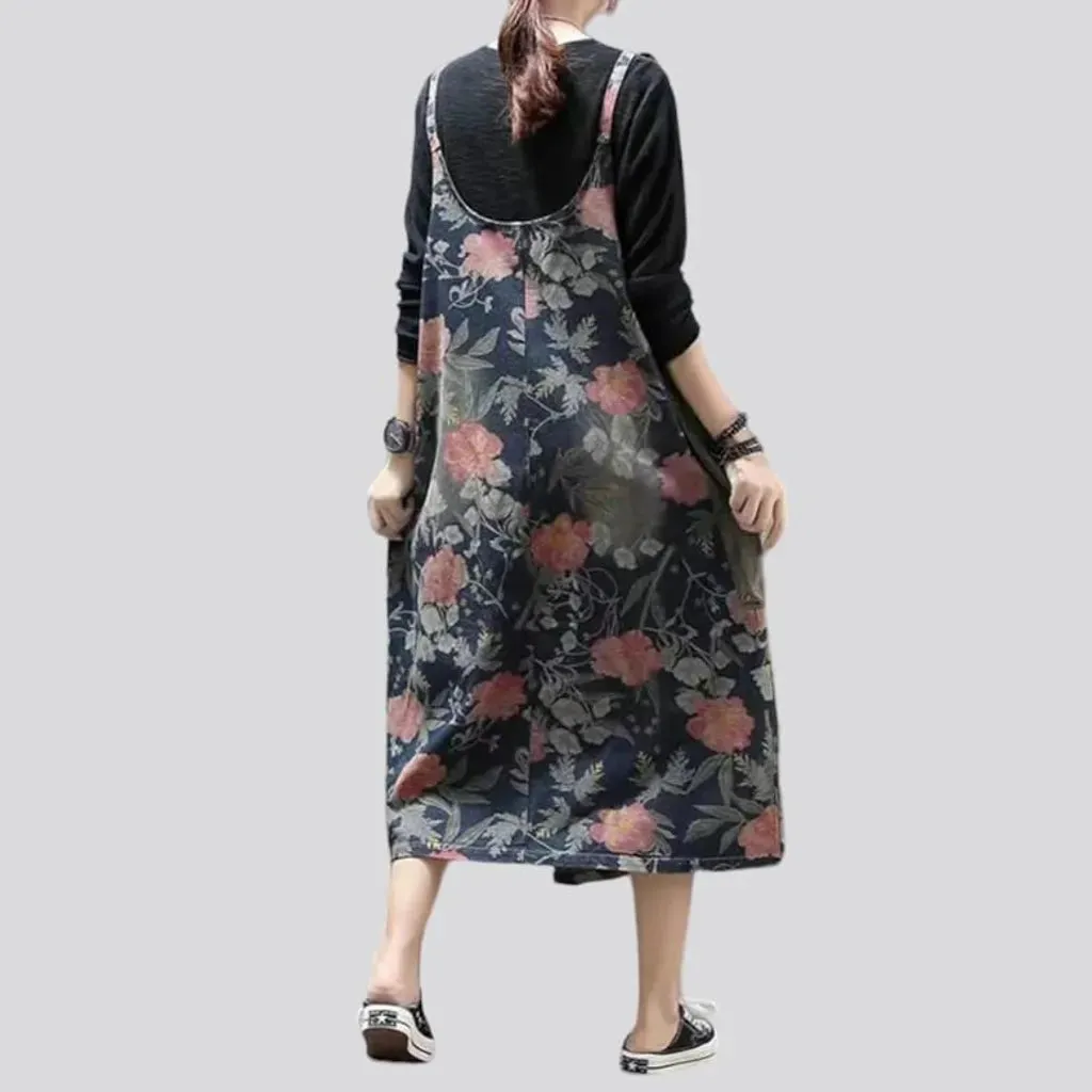 Fashion dark floral denim dress