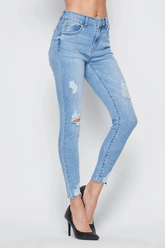 Figure Hugging Distressed Skinny Jeans