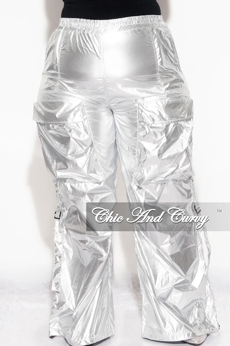 Final Sale Plus Size Metallic Cargo Pants In Silver