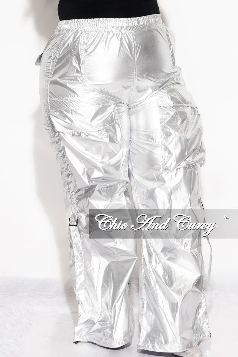 Final Sale Plus Size Metallic Cargo Pants In Silver