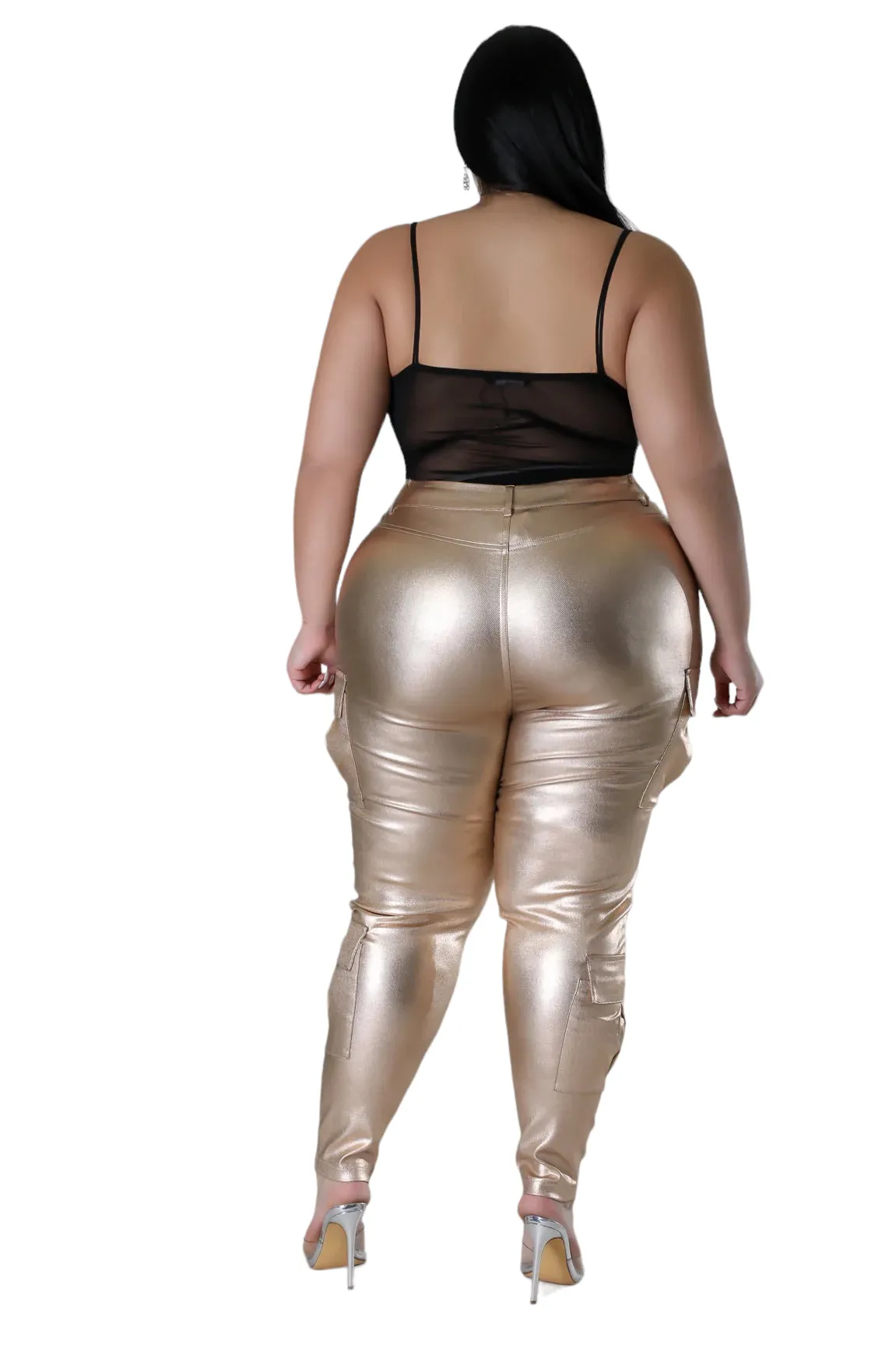 Final Sale Plus Size Slim Cargo Pants in Metallic Gold