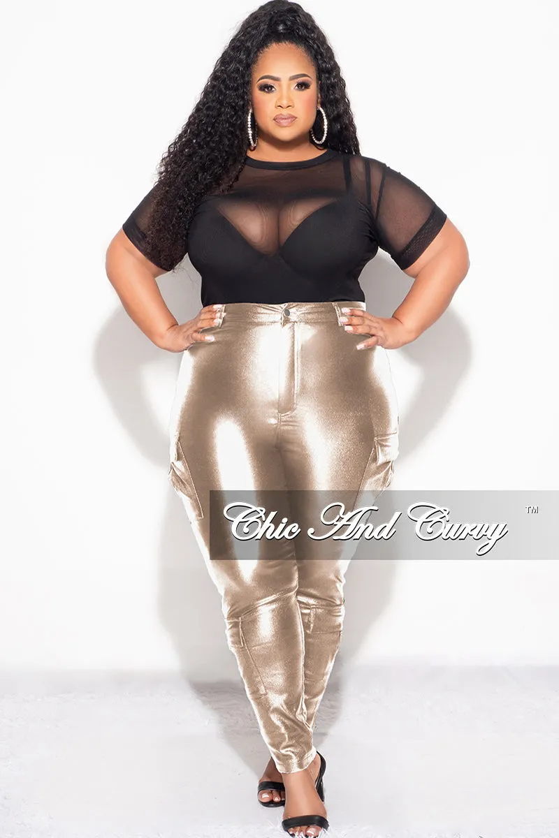 Final Sale Plus Size Slim Cargo Pants in Metallic Gold