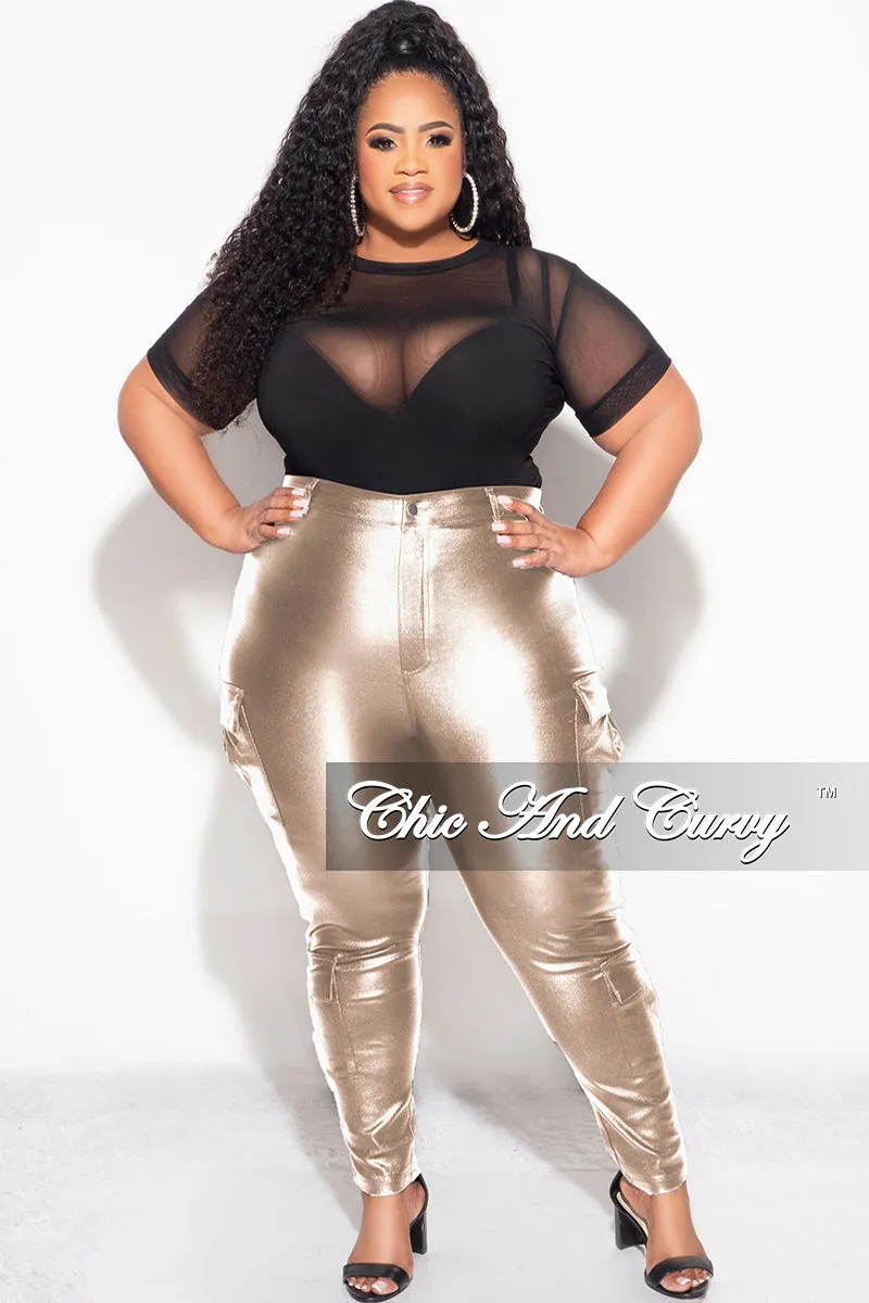 Final Sale Plus Size Slim Cargo Pants in Metallic Gold