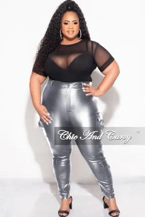 Final Sale Plus Size Slim Cargo Pants in Metallic Silver