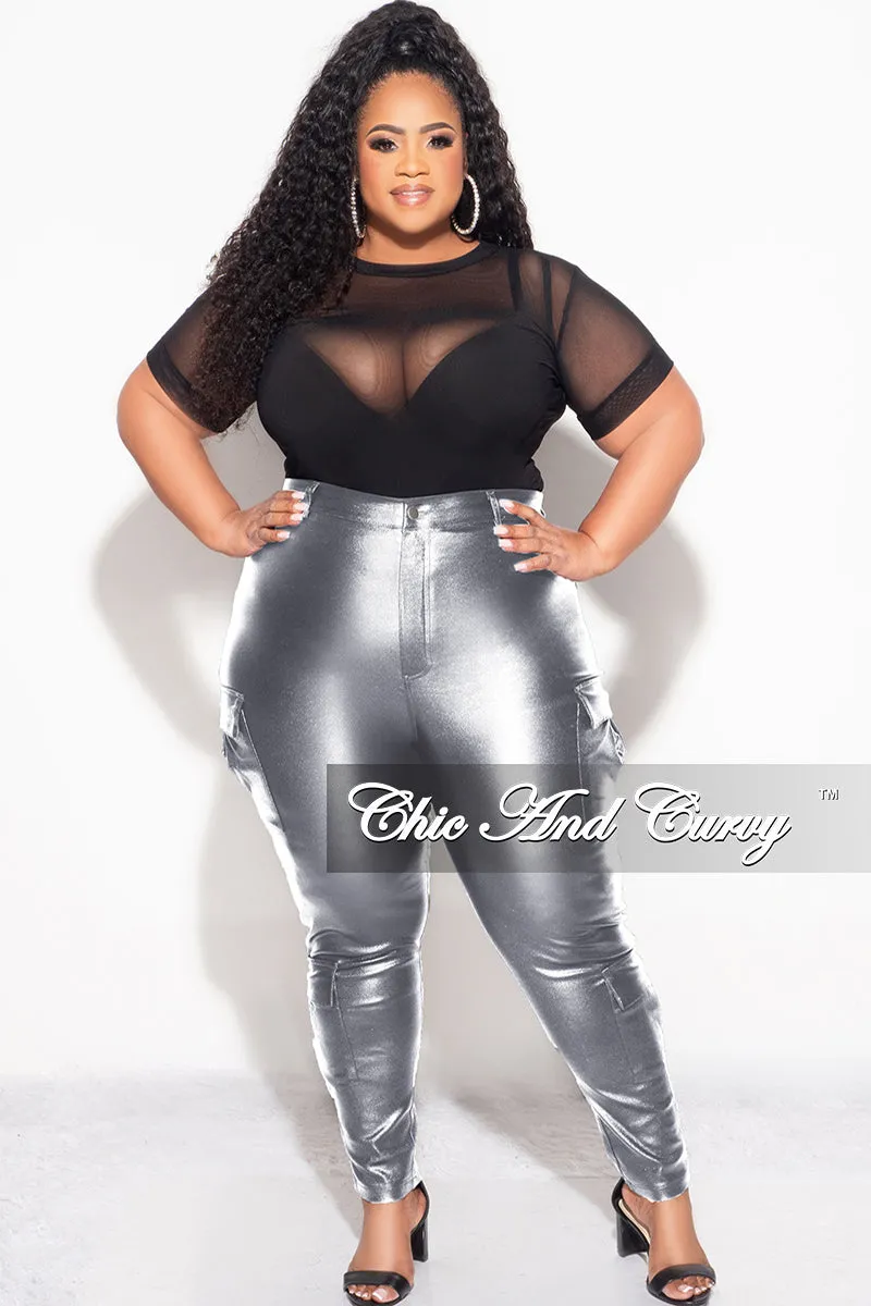 Final Sale Plus Size Slim Cargo Pants in Metallic Silver