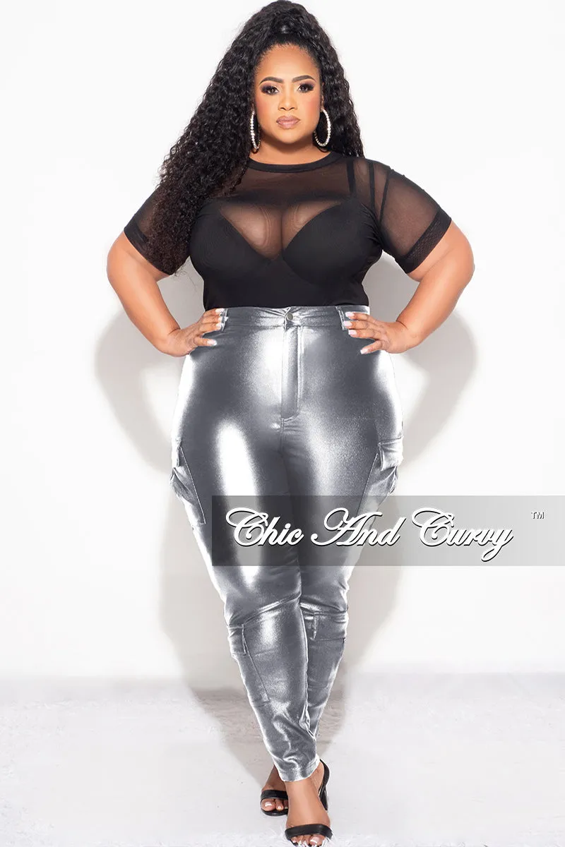 Final Sale Plus Size Slim Cargo Pants in Metallic Silver