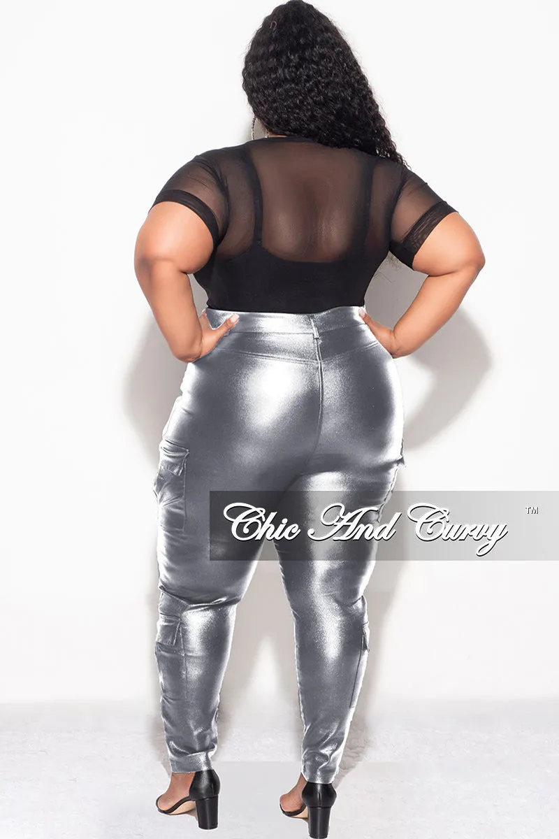 Final Sale Plus Size Slim Cargo Pants in Metallic Silver