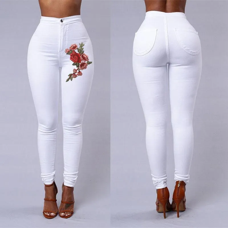 Floral Embroidered  High Waist Skinny Jean